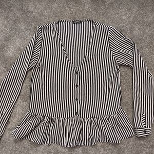 Button boohoo peplum striped blouse